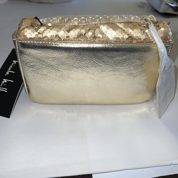 Nicole Miller Gold Mermaid Sequin Chain Strap Crossbody Small Bag Purse NWT - Picture 5 of 14